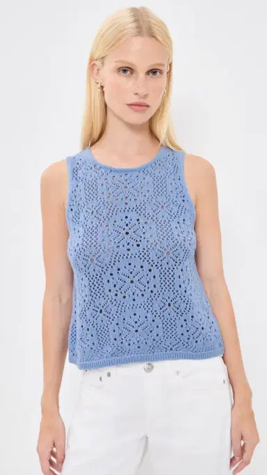 Splendid Beckham Crochet Sweater Tank Azure | Thumbnail 2 Splendid Beckham Crochet Sweater Tank Azure | Thumbnail 2