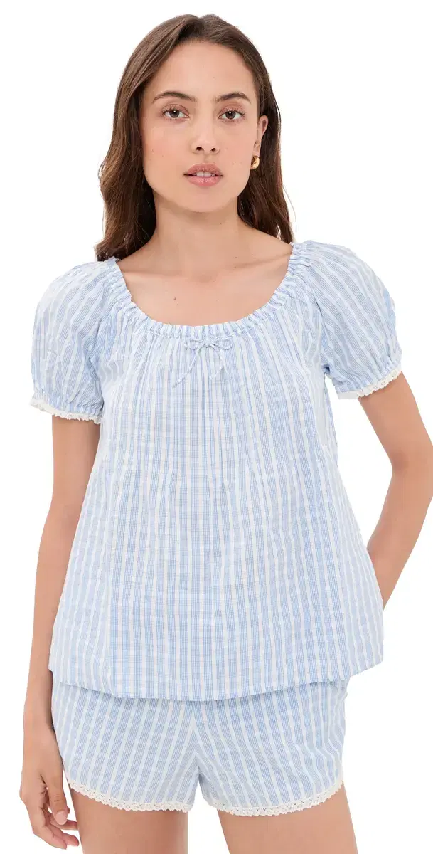 Lonny Top Paloma Check/Light Blue White Lonny Top Paloma Check/Light Blue White