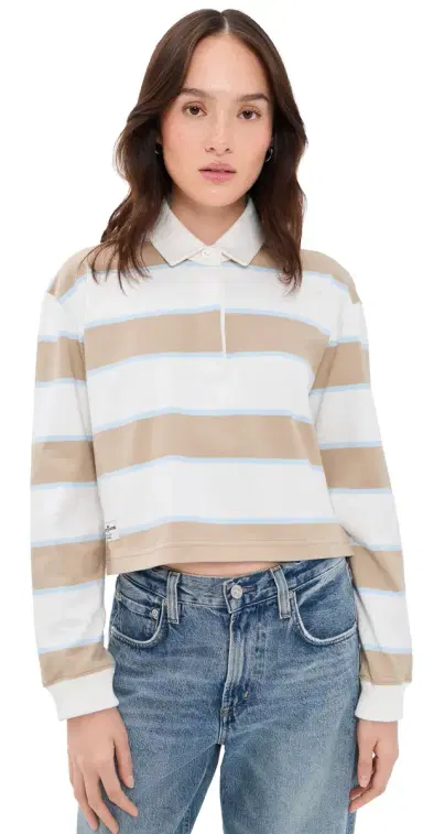 Rowing Blazers Cropped Striped Rugby Khaki Rugby Stripe | Thumbnail 1 Rowing Blazers Cropped Striped Rugby Khaki Rugby Stripe | Thumbnail 1