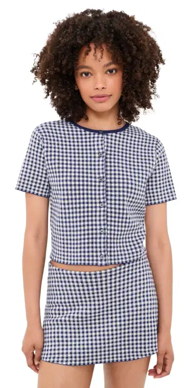 GOOD AMERICAN The Keepsake Cardigan Navy Gingham S | Thumbnail 1 GOOD AMERICAN The Keepsake Cardigan Navy Gingham S | Thumbnail 1