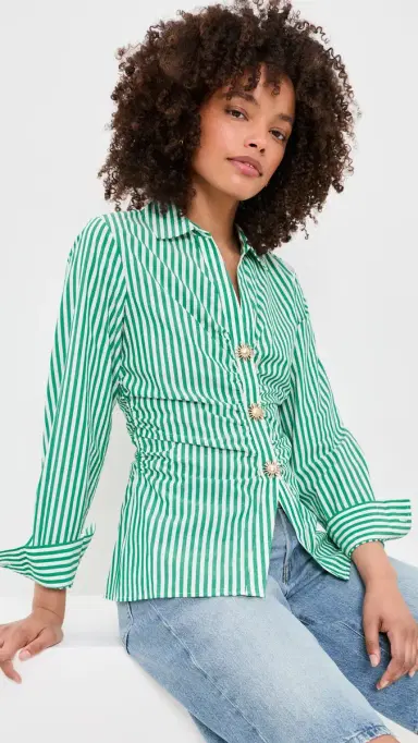 RAILS Carayln Button Down Top Emerald tripe | Thumbnail 2 RAILS Carayln Button Down Top Emerald tripe | Thumbnail 2