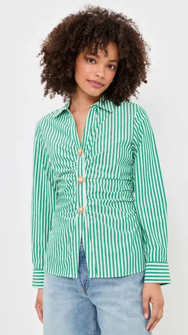 RAILS Carayln Button Down Top Emerald tripe | Thumbnail 3 RAILS Carayln Button Down Top Emerald tripe | Thumbnail 3