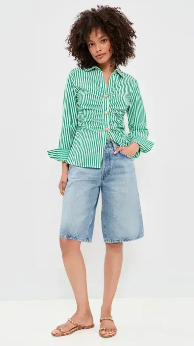 RAILS Carayln Button Down Top Emerald tripe | Thumbnail 6 RAILS Carayln Button Down Top Emerald tripe | Thumbnail 6