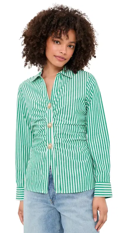 RAILS Carayln Button Down Top Emerald tripe | Thumbnail 1 RAILS Carayln Button Down Top Emerald tripe | Thumbnail 1