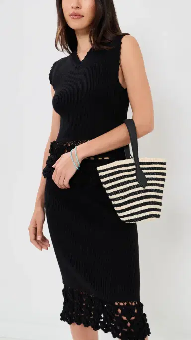 Liffner Single Handle Basket Tote Black/Cream Stripe One Size | Thumbnail 3 Liffner Single Handle Basket Tote Black/Cream Stripe One Size | Thumbnail 3