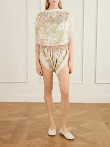 Calvin Klein Collection Ruched Floral-print Silk Mini Shorts | Thumbnail 2 Calvin Klein Collection Ruched Floral-print Silk Mini Shorts | Thumbnail 2