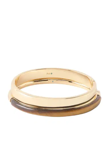 Roxanne Assoulin The Classic Stone Hinge Set Of Two Gold-tone Tiger's Eye Bangles | Thumbnail 1 Roxanne Assoulin The Classic Stone Hinge Set Of Two Gold-tone Tiger's Eye Bangles | Thumbnail 1