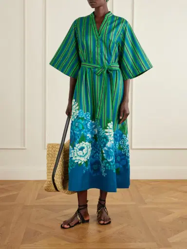 ALÉMAIS Margo Belted Striped Floral-print Organic Cotton-poplin Midi Dress | Thumbnail 2 ALÉMAIS Margo Belted Striped Floral-print Organic Cotton-poplin Midi Dress | Thumbnail 2