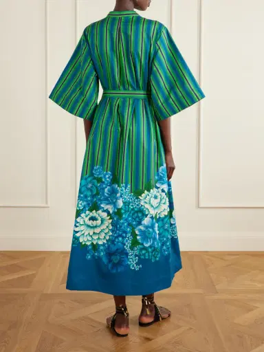 ALÉMAIS Margo Belted Striped Floral-print Organic Cotton-poplin Midi Dress | Thumbnail 3 ALÉMAIS Margo Belted Striped Floral-print Organic Cotton-poplin Midi Dress | Thumbnail 3