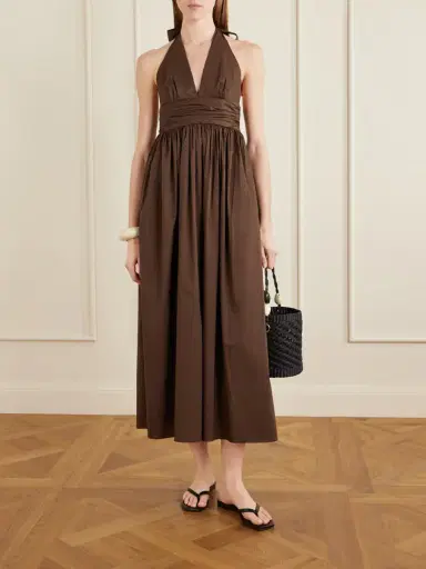 Matteau Gathered Organic Cotton-poplin Halterneck Maxi Dress | Thumbnail 2 Matteau Gathered Organic Cotton-poplin Halterneck Maxi Dress | Thumbnail 2