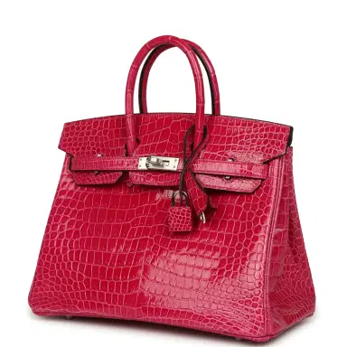 HERMÈS Hermes Birkin 25 Rose Mexico Shiny Porosus Crocodile Palladium Hardware | Thumbnail 5 HERMÈS Hermes Birkin 25 Rose Mexico Shiny Porosus Crocodile Palladium Hardware | Thumbnail 5