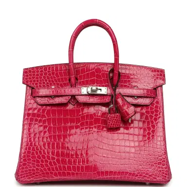 HERMÈS Hermes Birkin 25 Rose Mexico Shiny Porosus Crocodile Palladium Hardware | Thumbnail 1 HERMÈS Hermes Birkin 25 Rose Mexico Shiny Porosus Crocodile Palladium Hardware | Thumbnail 1