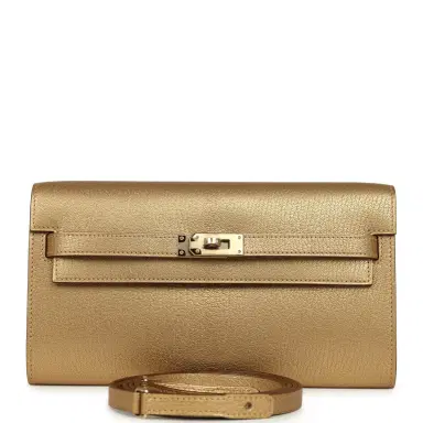 HERMÈS Hermes Kelly Wallet To Go Dore Chevre Chamkilight Permabrass Hardware | Thumbnail 1 HERMÈS Hermes Kelly Wallet To Go Dore Chevre Chamkilight Permabrass Hardware | Thumbnail 1