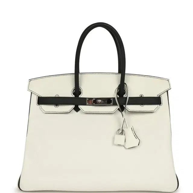 Pre-owned Hermes Special Order (HSS) Birkin 35 White and Black Clemence Palladium Hardware Pre-owned Hermes Special Order (HSS) Birkin 35 White and Black Clemence Palladium Hardware