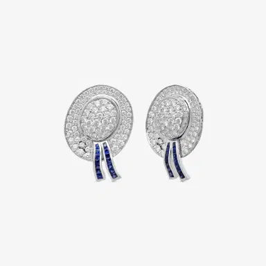 GOSHWARA Goshwara G-One Platinum & Sapphire Diamond Hat Shaped Clip Earrings by The Solist | Thumbnail 2 GOSHWARA Goshwara G-One Platinum & Sapphire Diamond Hat Shaped Clip Earrings by The Solist | Thumbnail 2