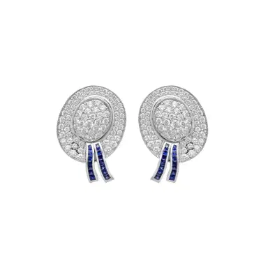 GOSHWARA Goshwara G-One Platinum & Sapphire Diamond Hat Shaped Clip Earrings by The Solist | Thumbnail 1 GOSHWARA Goshwara G-One Platinum & Sapphire Diamond Hat Shaped Clip Earrings by The Solist | Thumbnail 1