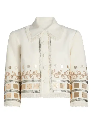 Cinq à Sept Women's Nadia Embellished Cotton Jacket - Ivory - Size Large | Thumbnail 1 Cinq à Sept Women's Nadia Embellished Cotton Jacket - Ivory - Size Large | Thumbnail 1