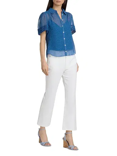 Cinq à Sept Women's Galea Polka Dot Ruffled Blouse - Twilight Bay | Thumbnail 2 Cinq à Sept Women's Galea Polka Dot Ruffled Blouse - Twilight Bay | Thumbnail 2