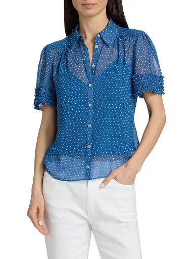 Cinq à Sept Women's Galea Polka Dot Ruffled Blouse - Twilight Bay | Thumbnail 3 Cinq à Sept Women's Galea Polka Dot Ruffled Blouse - Twilight Bay | Thumbnail 3