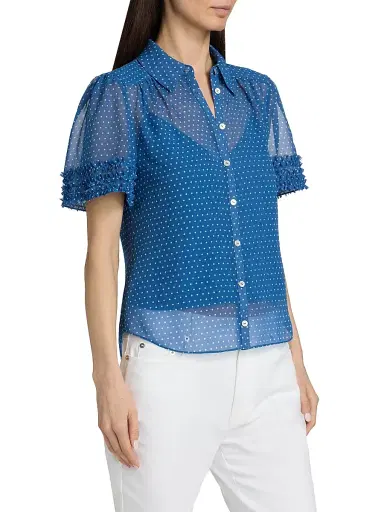 Cinq à Sept Women's Galea Polka Dot Ruffled Blouse - Twilight Bay | Thumbnail 4 Cinq à Sept Women's Galea Polka Dot Ruffled Blouse - Twilight Bay | Thumbnail 4