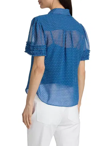 Cinq à Sept Women's Galea Polka Dot Ruffled Blouse - Twilight Bay | Thumbnail 5 Cinq à Sept Women's Galea Polka Dot Ruffled Blouse - Twilight Bay | Thumbnail 5
