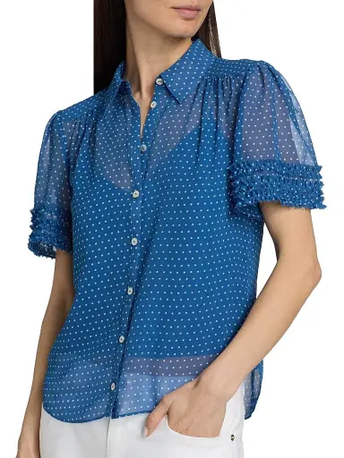 Cinq à Sept Women's Galea Polka Dot Ruffled Blouse - Twilight Bay | Thumbnail 6 Cinq à Sept Women's Galea Polka Dot Ruffled Blouse - Twilight Bay | Thumbnail 6