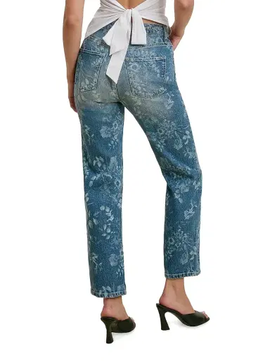 Favorite Daughter Women's The Valentina Floral High-Rise Straight-Leg Jeans - Hilo - Size 32 | Thumbnail 6 Favorite Daughter Women's The Valentina Floral High-Rise Straight-Leg Jeans - Hilo - Size 32 | Thumbnail 6