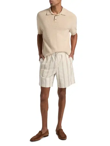 Vince Men's Colorblocked Feed-Stripe Cotton-Cashmere Polo Shirt | Thumbnail 2 Vince Men's Colorblocked Feed-Stripe Cotton-Cashmere Polo Shirt | Thumbnail 2