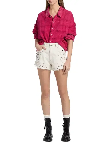 R13 Women's Studded Boyfriend Shorts - Cement White | Thumbnail 2 R13 Women's Studded Boyfriend Shorts - Cement White | Thumbnail 2