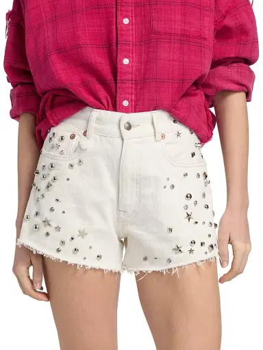 R13 Women's Studded Boyfriend Shorts - Cement White | Thumbnail 3 R13 Women's Studded Boyfriend Shorts - Cement White | Thumbnail 3