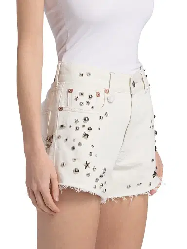 R13 Women's Studded Boyfriend Shorts - Cement White | Thumbnail 4 R13 Women's Studded Boyfriend Shorts - Cement White | Thumbnail 4