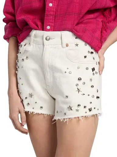 R13 Women's Studded Boyfriend Shorts - Cement White | Thumbnail 6 R13 Women's Studded Boyfriend Shorts - Cement White | Thumbnail 6