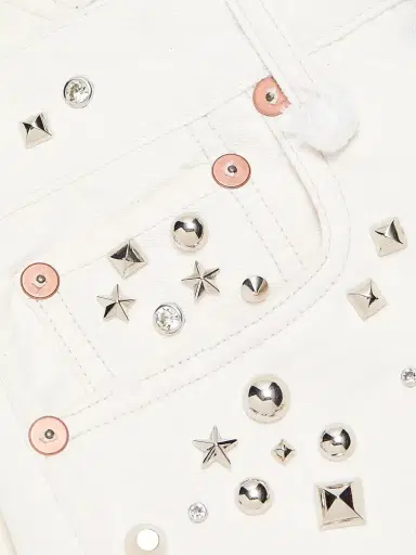 R13 Women's Studded Boyfriend Shorts - Cement White | Thumbnail 7 R13 Women's Studded Boyfriend Shorts - Cement White | Thumbnail 7