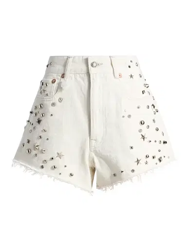 R13 Women's Studded Boyfriend Shorts - Cement White | Thumbnail 1 R13 Women's Studded Boyfriend Shorts - Cement White | Thumbnail 1