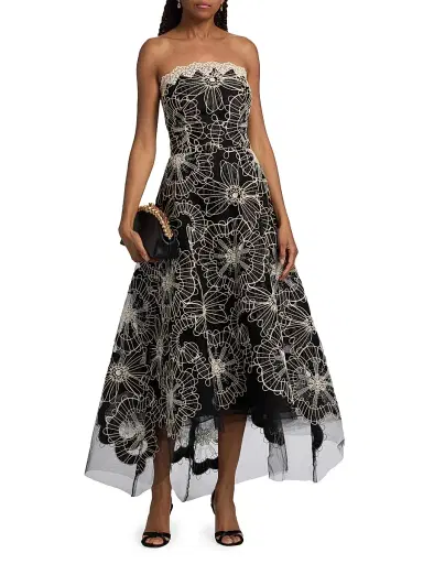 Teri Jon by Rickie Freeman Women's Embroidered High-Low Tea-Length Dress - Black Ivory - Size 14 | Thumbnail 3 Teri Jon by Rickie Freeman Women's Embroidered High-Low Tea-Length Dress - Black Ivory - Size 14 | Thumbnail 3