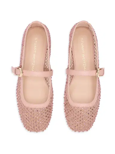 Stuart Weitzman Women's Bareitall Crystal-Embellished Mesh Mary Janes - Blushful - Size 7.5 | Thumbnail 4 Stuart Weitzman Women's Bareitall Crystal-Embellished Mesh Mary Janes - Blushful - Size 7.5 | Thumbnail 4