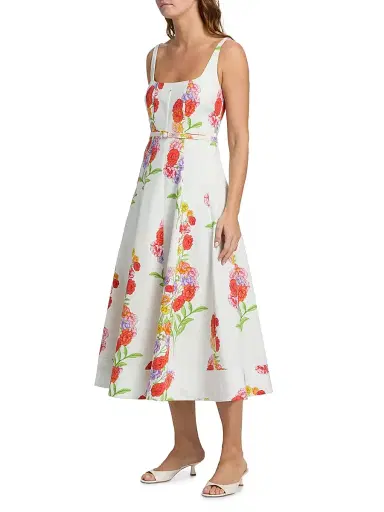 Milly Women's Nia Floral Squareneck Midi-Dress - White Multi | Thumbnail 4 Milly Women's Nia Floral Squareneck Midi-Dress - White Multi | Thumbnail 4
