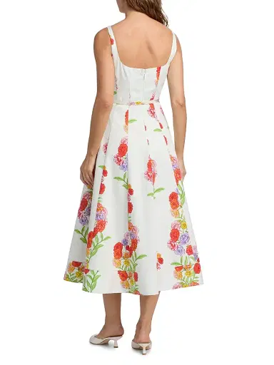 Milly Women's Nia Floral Squareneck Midi-Dress - White Multi | Thumbnail 5 Milly Women's Nia Floral Squareneck Midi-Dress - White Multi | Thumbnail 5
