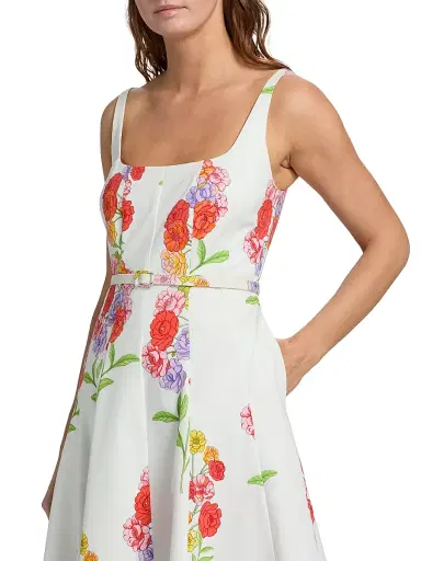 Milly Women's Nia Floral Squareneck Midi-Dress - White Multi | Thumbnail 7 Milly Women's Nia Floral Squareneck Midi-Dress - White Multi | Thumbnail 7