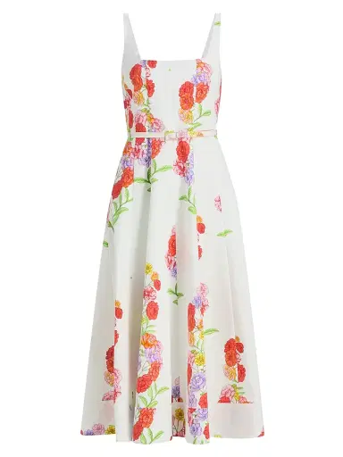 Milly Women's Nia Floral Squareneck Midi-Dress - White Multi | Thumbnail 1 Milly Women's Nia Floral Squareneck Midi-Dress - White Multi | Thumbnail 1