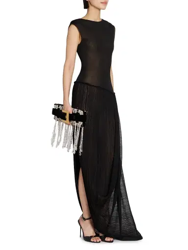 Balmain Women's Sheer Asymmetric Maxi Gown - Noir | Thumbnail 2 Balmain Women's Sheer Asymmetric Maxi Gown - Noir | Thumbnail 2