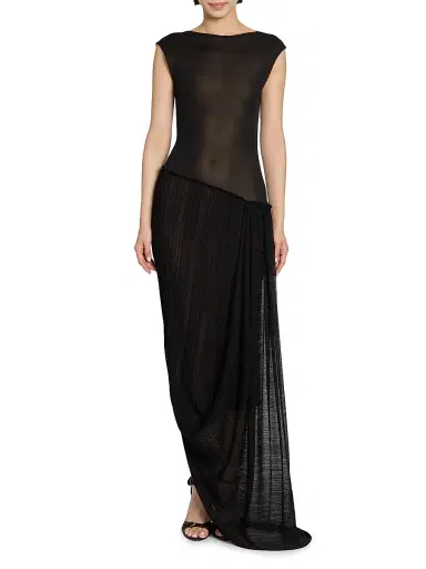 Balmain Women's Sheer Asymmetric Maxi Gown - Noir | Thumbnail 3 Balmain Women's Sheer Asymmetric Maxi Gown - Noir | Thumbnail 3