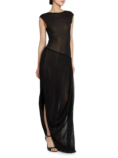 Balmain Women's Sheer Asymmetric Maxi Gown - Noir | Thumbnail 4 Balmain Women's Sheer Asymmetric Maxi Gown - Noir | Thumbnail 4