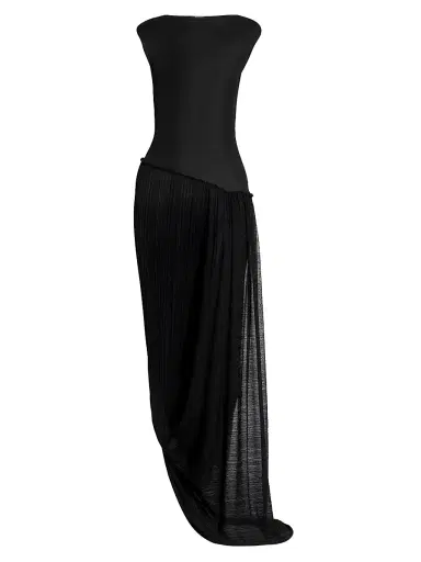 Balmain Women's Sheer Asymmetric Maxi Gown - Noir | Thumbnail 1 Balmain Women's Sheer Asymmetric Maxi Gown - Noir | Thumbnail 1