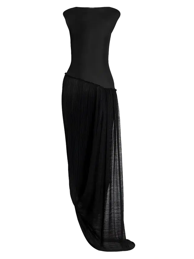 Women's Sheer Asymmetric Maxi Gown - Noir Women's Sheer Asymmetric Maxi Gown - Noir