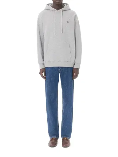 Valentino Garavani Men's Cotton Hoodie with VLogo Embroidery - Grey - Size XL | Thumbnail 2 Valentino Garavani Men's Cotton Hoodie with VLogo Embroidery - Grey - Size XL | Thumbnail 2