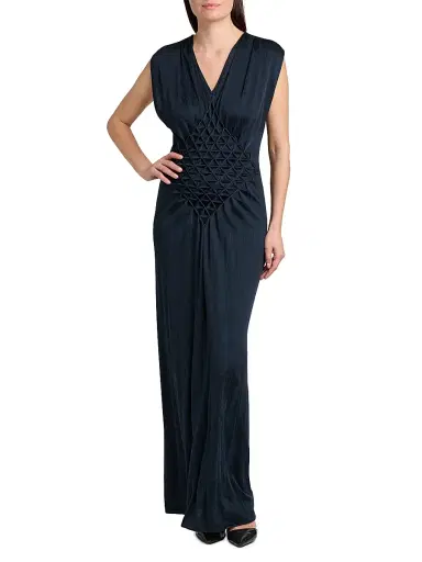 Giorgio Armani Women's Texture Weave Satin Maxi Dress - Outer Space - Size 14 | Thumbnail 2 Giorgio Armani Women's Texture Weave Satin Maxi Dress - Outer Space - Size 14 | Thumbnail 2