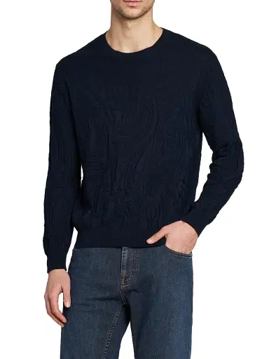 Etro Men's Roma Cotton Crewneck Sweater - Dark Blue | Thumbnail 3 Etro Men's Roma Cotton Crewneck Sweater - Dark Blue | Thumbnail 3