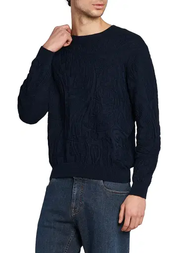 Etro Men's Roma Cotton Crewneck Sweater - Dark Blue | Thumbnail 4 Etro Men's Roma Cotton Crewneck Sweater - Dark Blue | Thumbnail 4