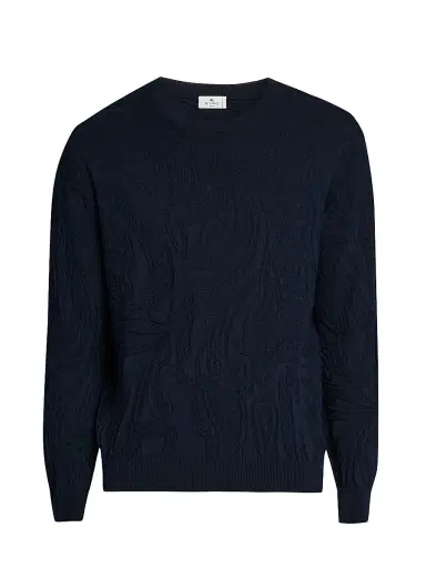 Etro Men's Roma Cotton Crewneck Sweater - Dark Blue | Thumbnail 1 Etro Men's Roma Cotton Crewneck Sweater - Dark Blue | Thumbnail 1